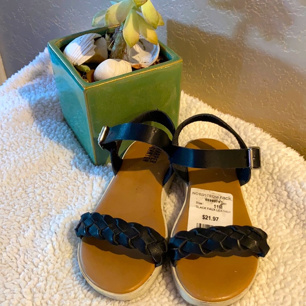 Harper Canyon Girls Black Faux Leather Sandals